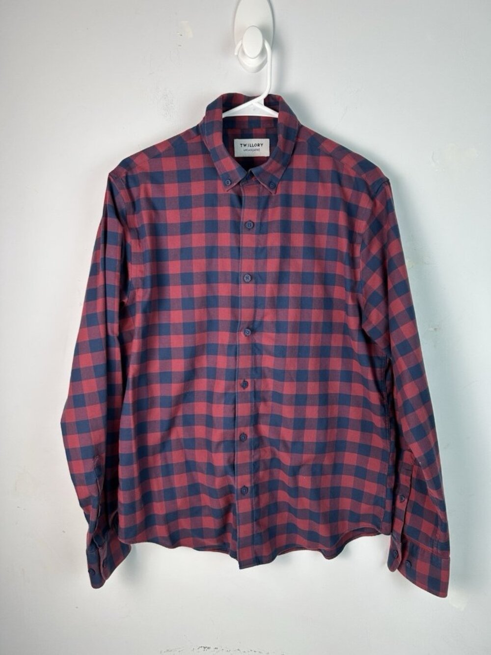 Twillory Dress Shirt Men Medium Tailored Fit Untuckable Performance Gigham Check